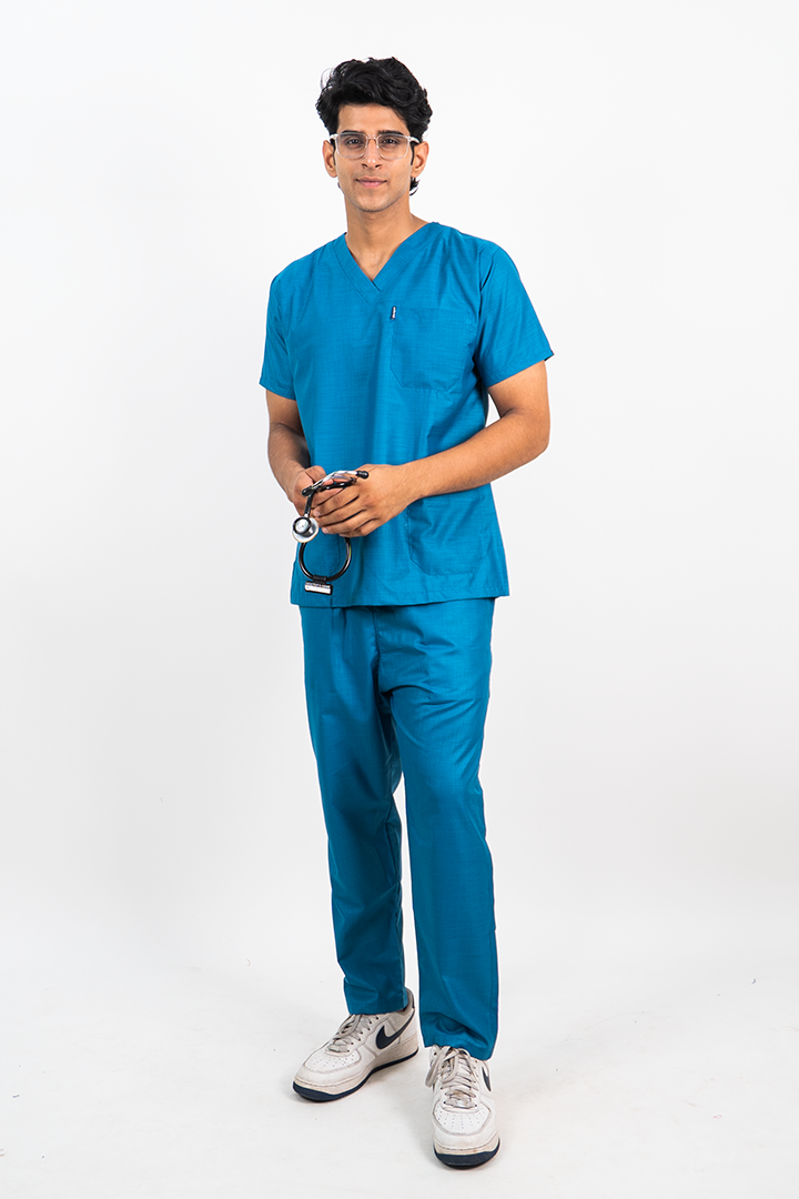 Essential Unisex V-Neck (Ocean Blue) Scrub Suit