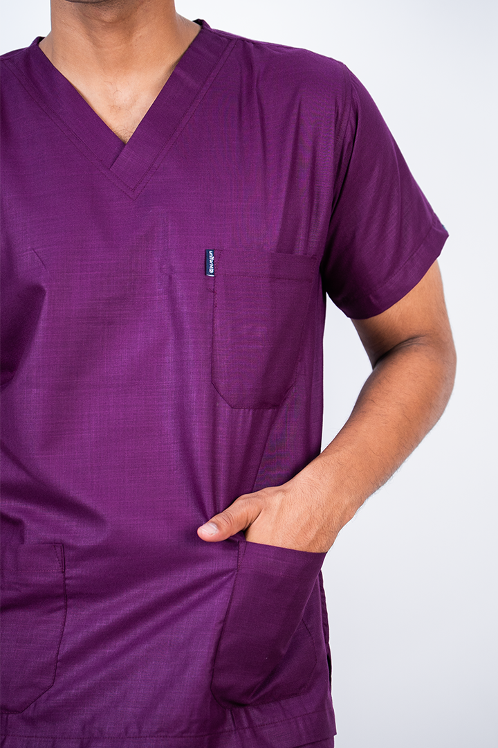 Essential Unisex V-Neck (Wine) Scrub Suit