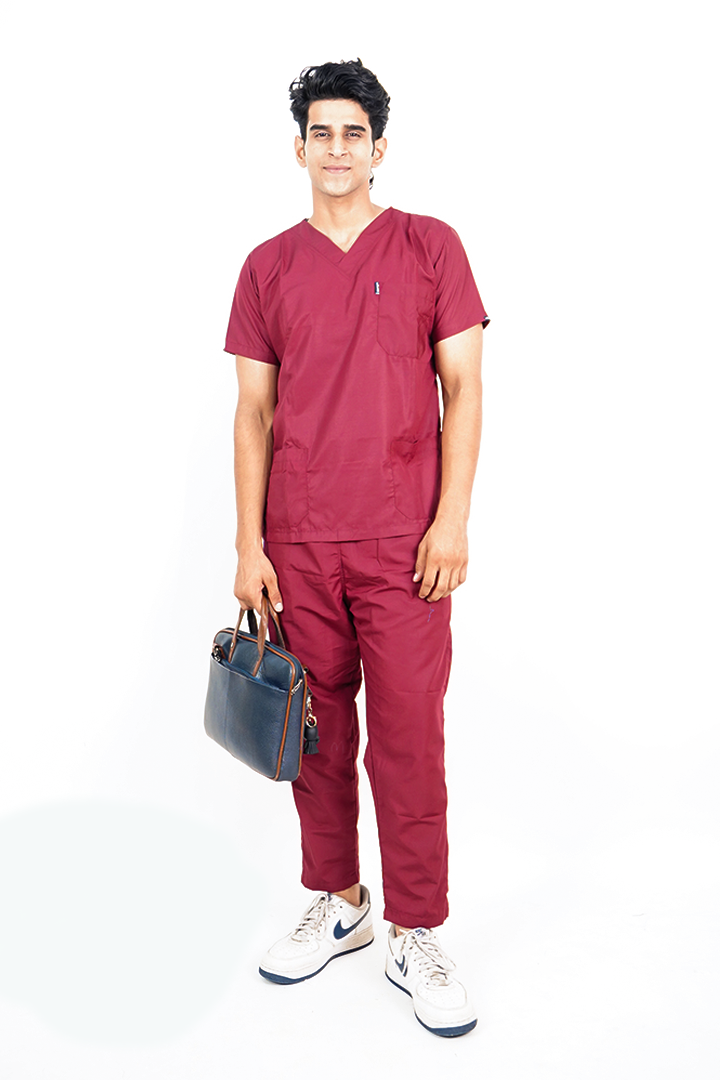 Everyday Unisex V-Neck (Maroon) Scrub Suit
