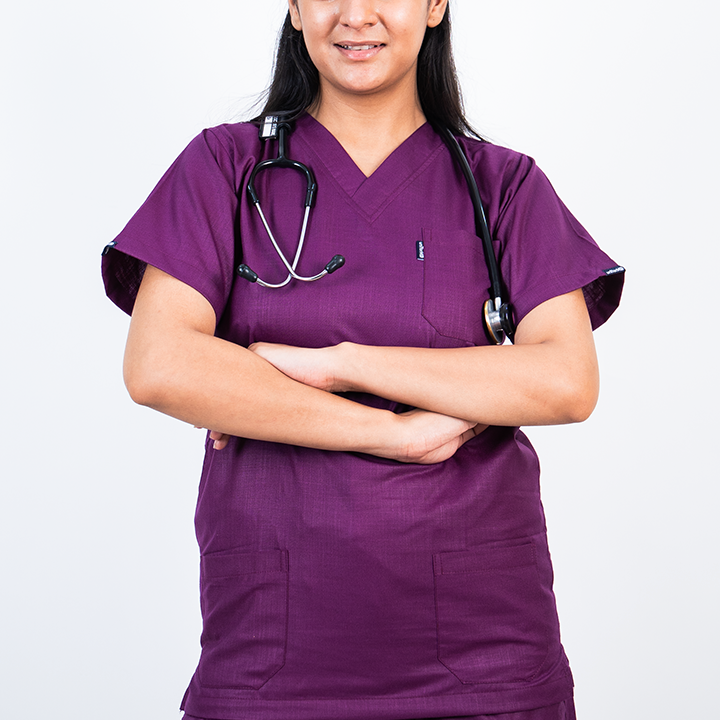 Essential Unisex V-Neck (Wine) Scrub Suit