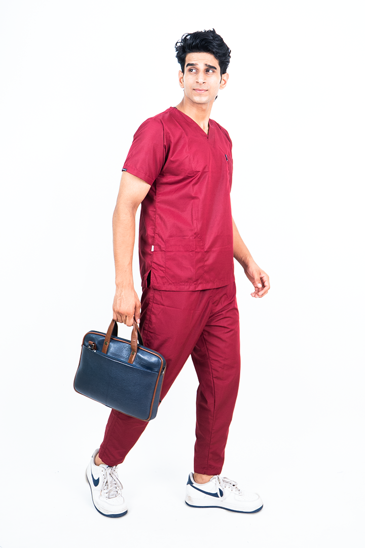 Everyday Unisex V-Neck (Maroon) Scrub Suit
