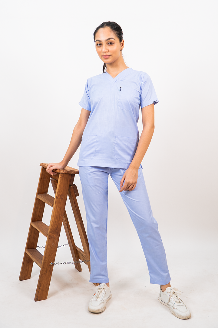 Essential Unisex V-Neck (Sky Blue) Scrub Suit