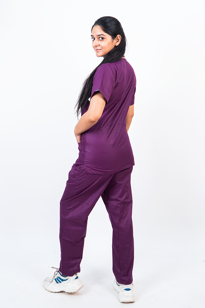 Essential Unisex V-Neck (Wine) Scrub Suit