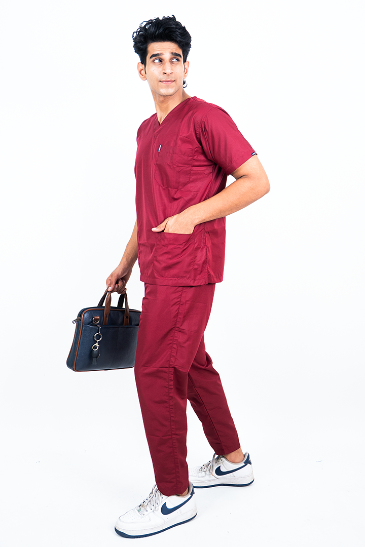 Everyday Unisex V-Neck (Maroon) Scrub Suit