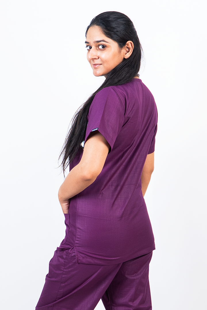 Essential Unisex V-Neck (Wine) Scrub Suit