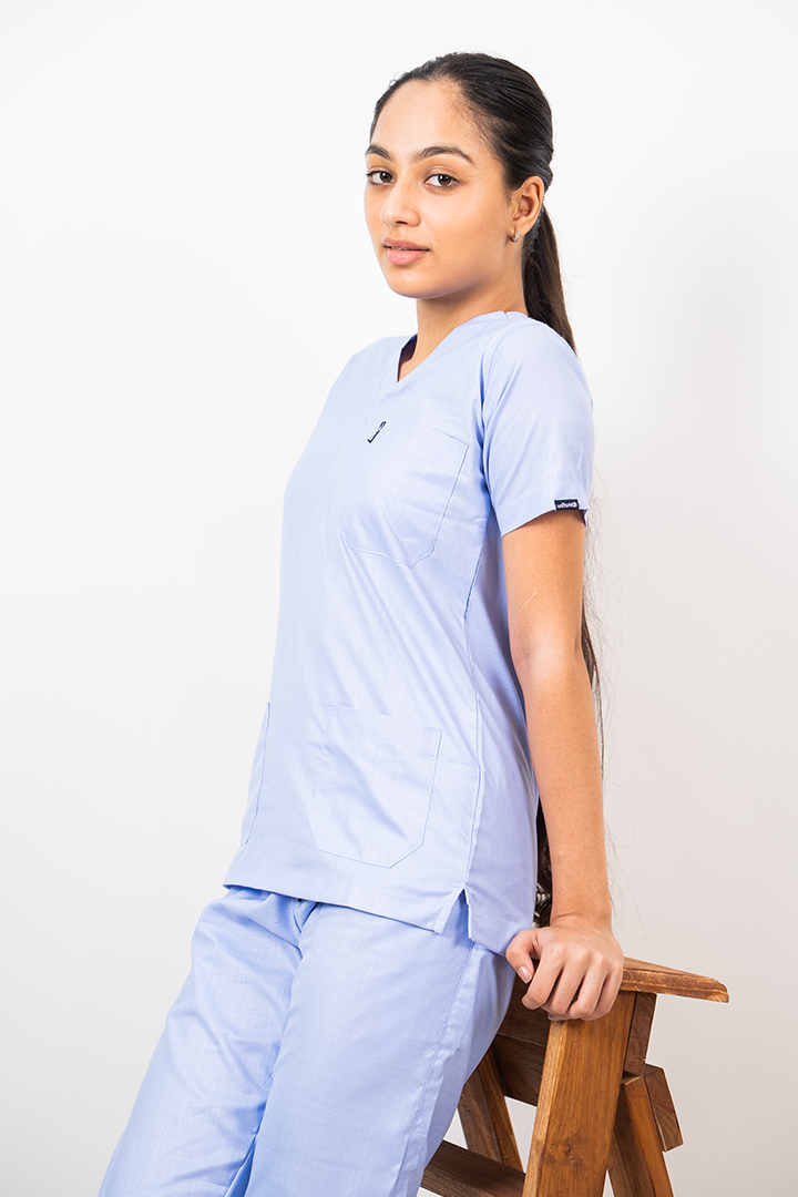 Essential Unisex V-Neck (Sky Blue) Scrub Suit