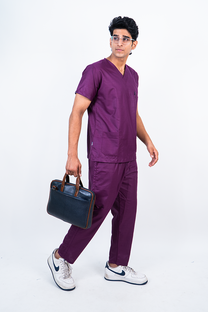 Essential Unisex V-Neck (Wine) Scrub Suit