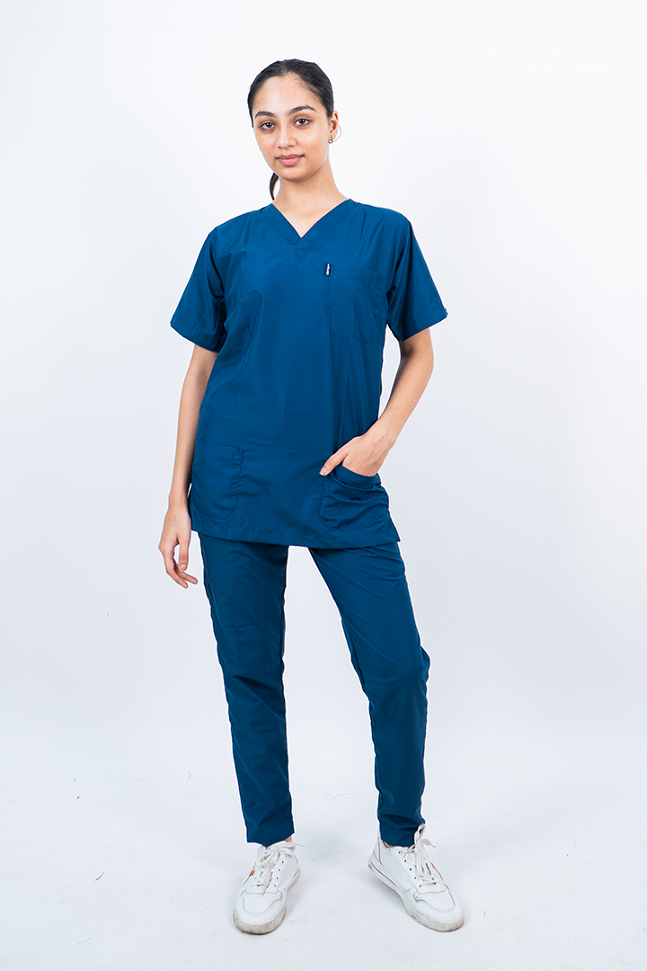 Everyday Unisex V-Neck (Peacock Blue) Scrub Suit