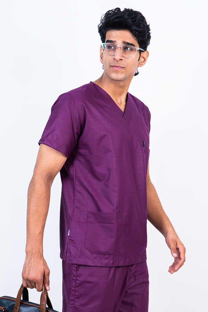 Essential Unisex V-Neck (Wine) Scrub Suit